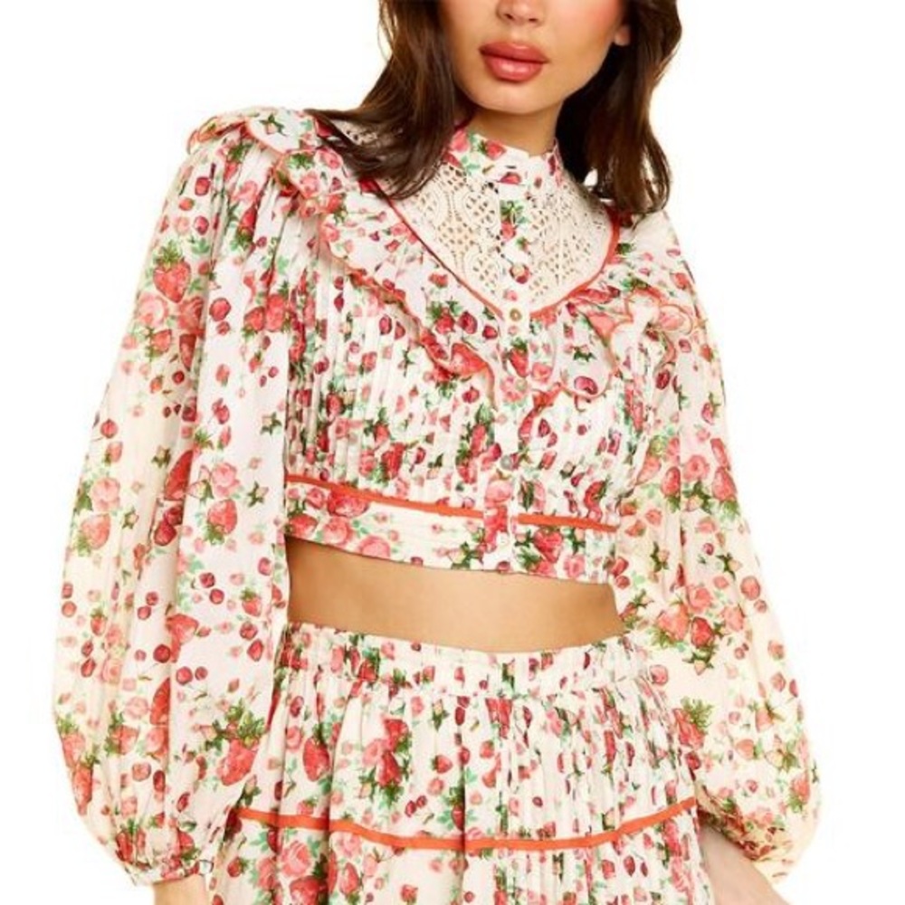 LoveShack Fancy strawberry cropped blouse size 2